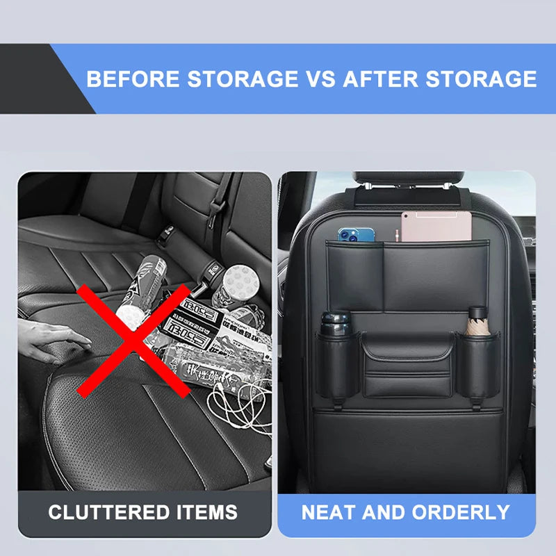 6-Pocket Car Seat Organizer with Upgrades: Hook, Tissue Holder, Cup Holder, Anti-Kick Pad