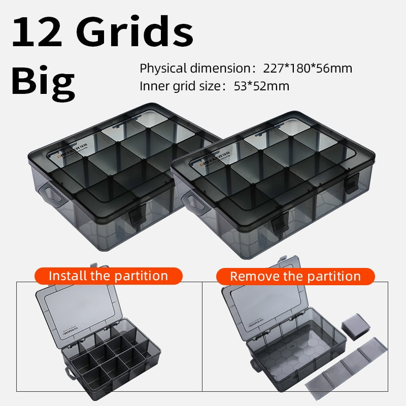 2Pcs Plastic Tackle Box With Dividers,9Grids Mini Tackle Box With