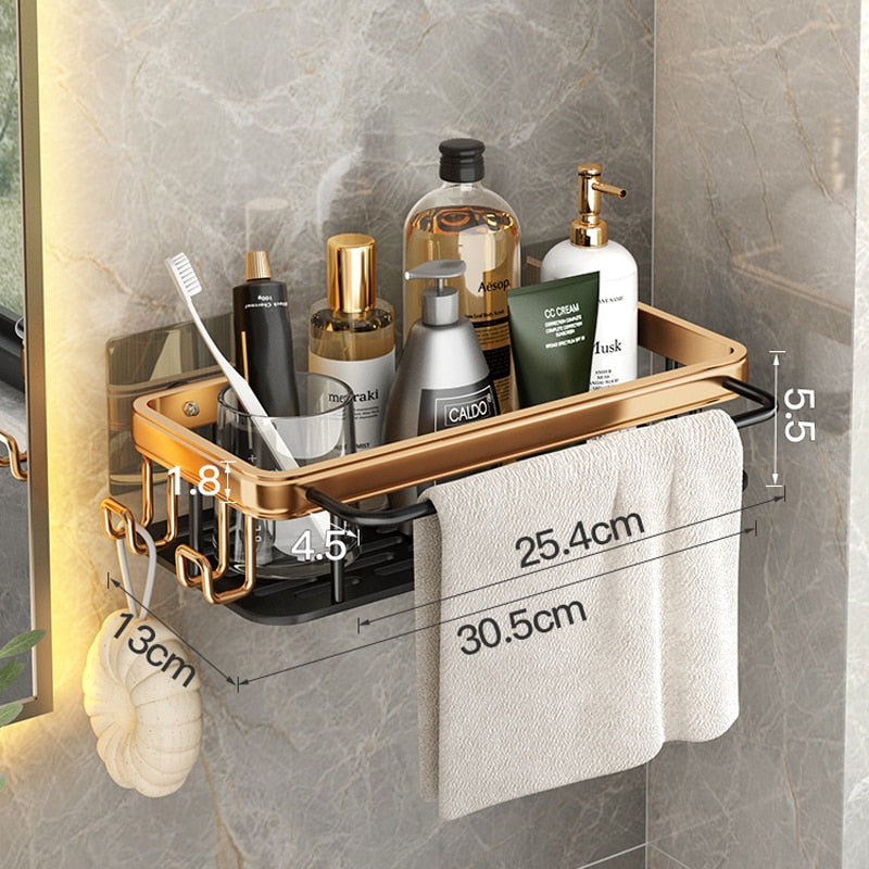Étagère de rangement pour douche en aluminium, étagère d'angle de salle de bain sans perçage, porte-shampooing antirouille, organisateur d'accessoires de salle de bain, porte-serviettes 