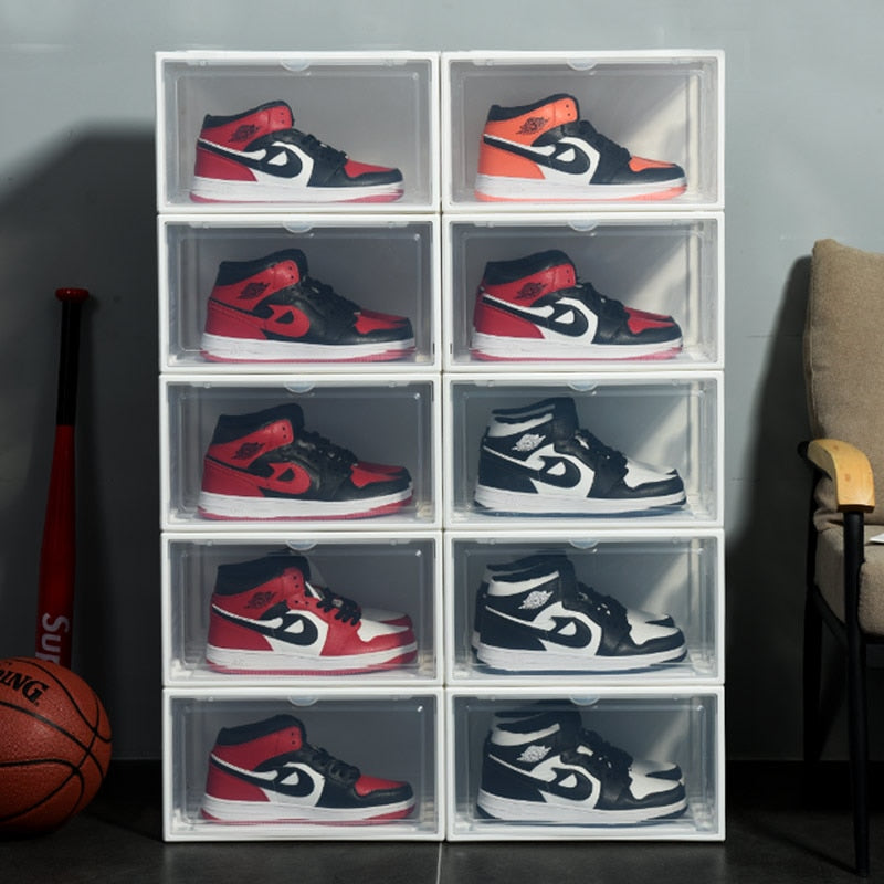 Stackable Plastic Shoe Box with Clear Door Shoe Storage Box