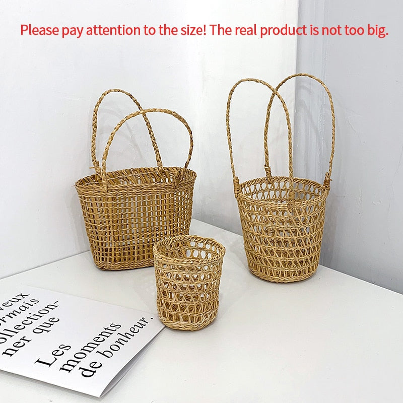 Mini Flower Storage Basket, Ins Style Portable Basket, Home Decorative, Picnic Weaving Organizer