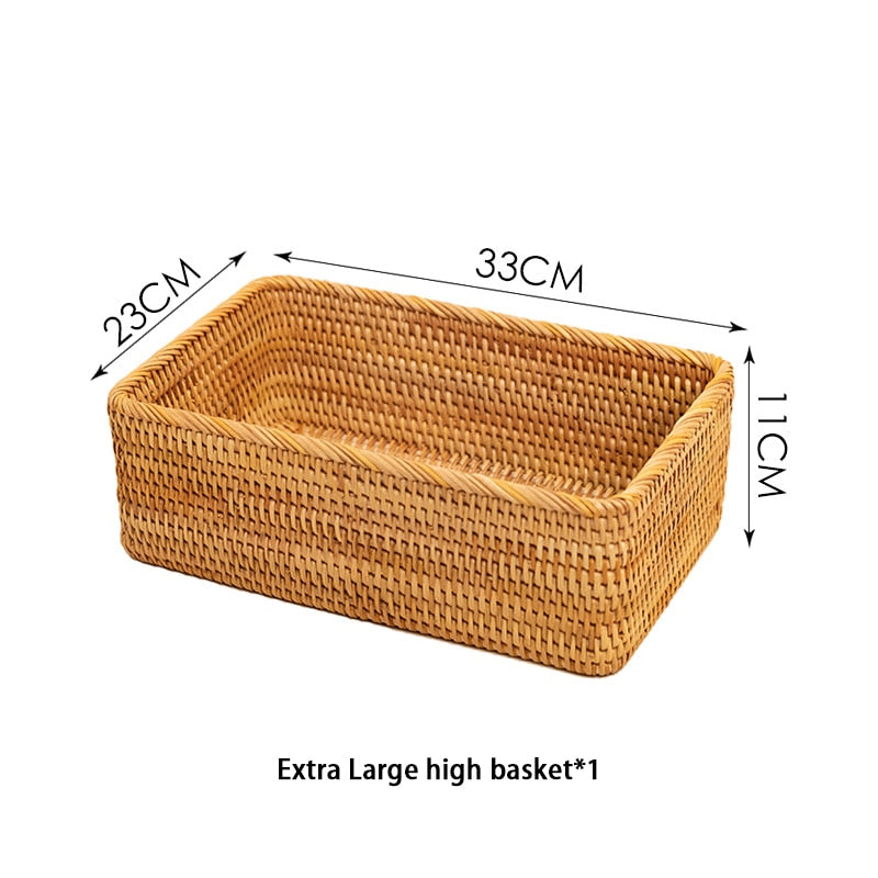 Handwoven Rattan Storage Basket, Square Wicker Tray, Picnic Basket, Hamper basket, Wicker Storage Basket, Wicker Basket for Living Room Accessories